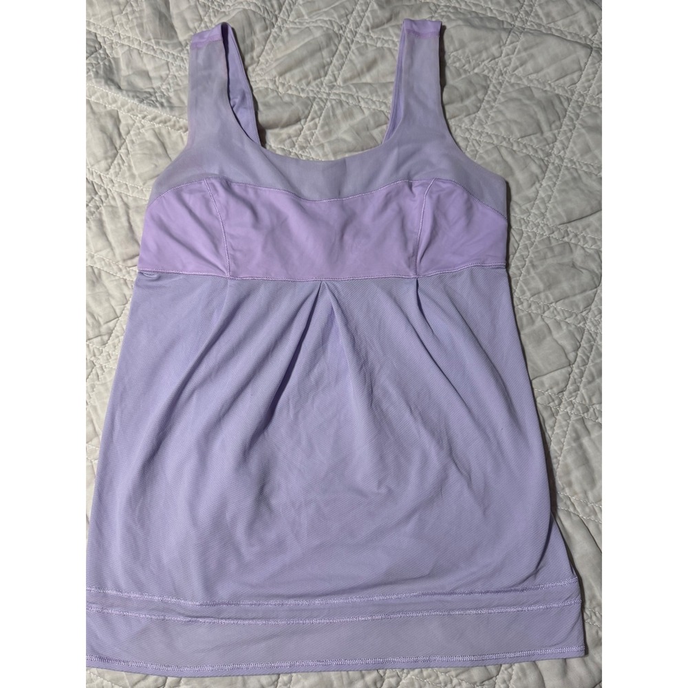Lululemon Elevate Tank Women 8 Light Purple Lilac Mesh Pleated Back Cinch Hem